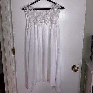 Trixxi, Size S, White asymmetric dress, with lace neckline
